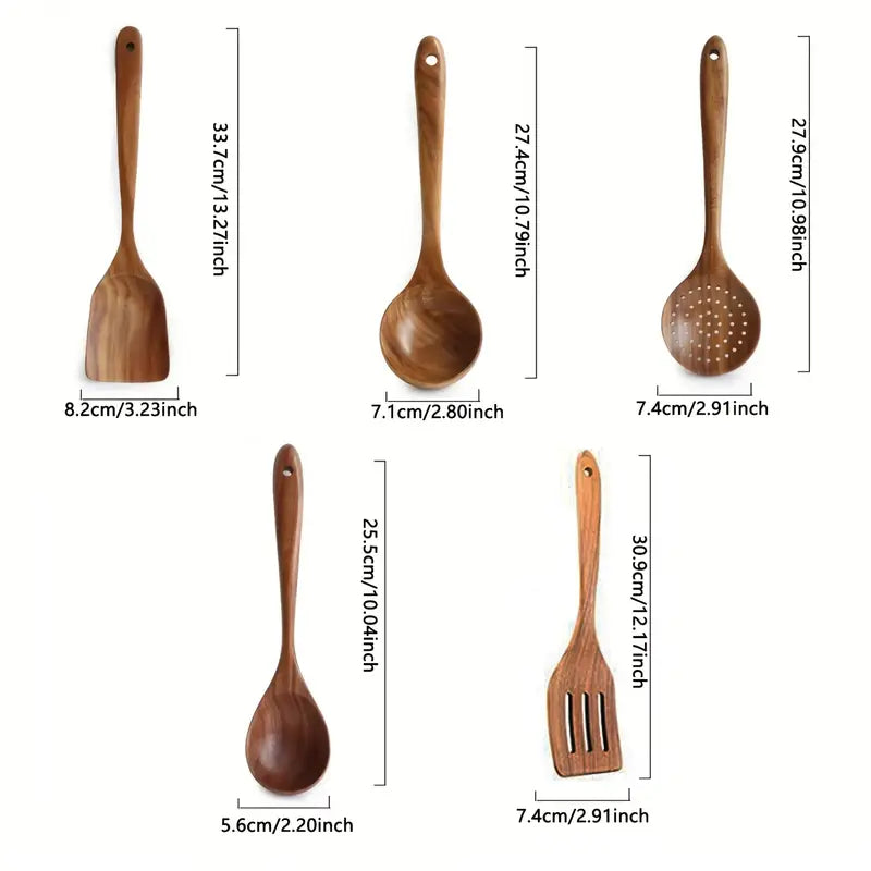 Tevara | 5-teiliges Küchenutensilien-Set aus Teakholz