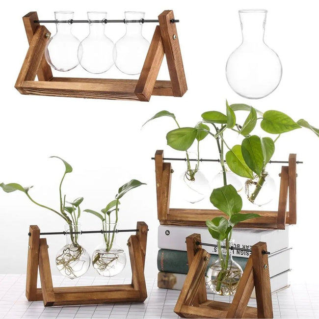 HydroGrow - Stylischer hydroponischer Pflanzer mit Holztablett