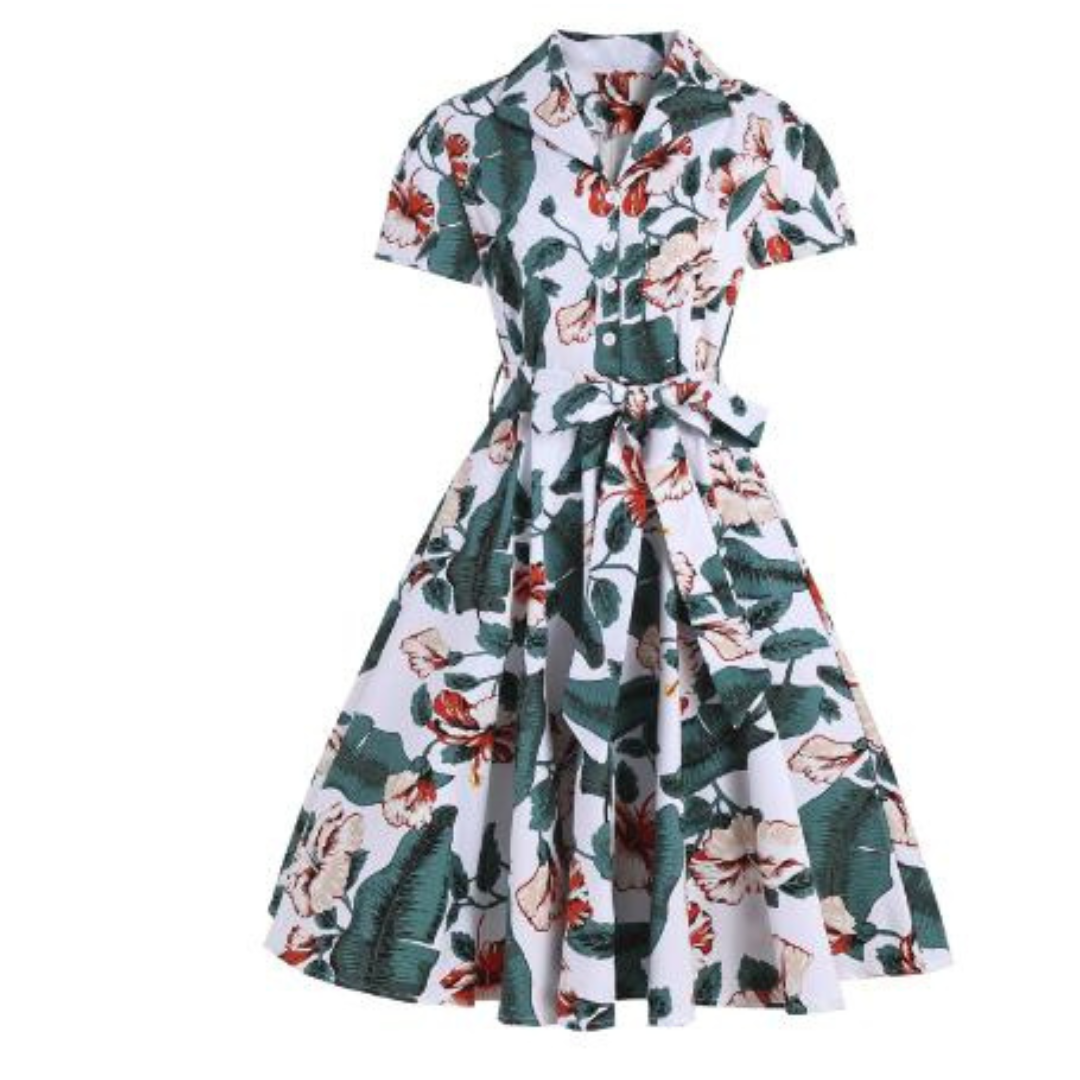 Sandrina - Sommerinspiriertes Kleid mit künstlerischem Print und Gürtel