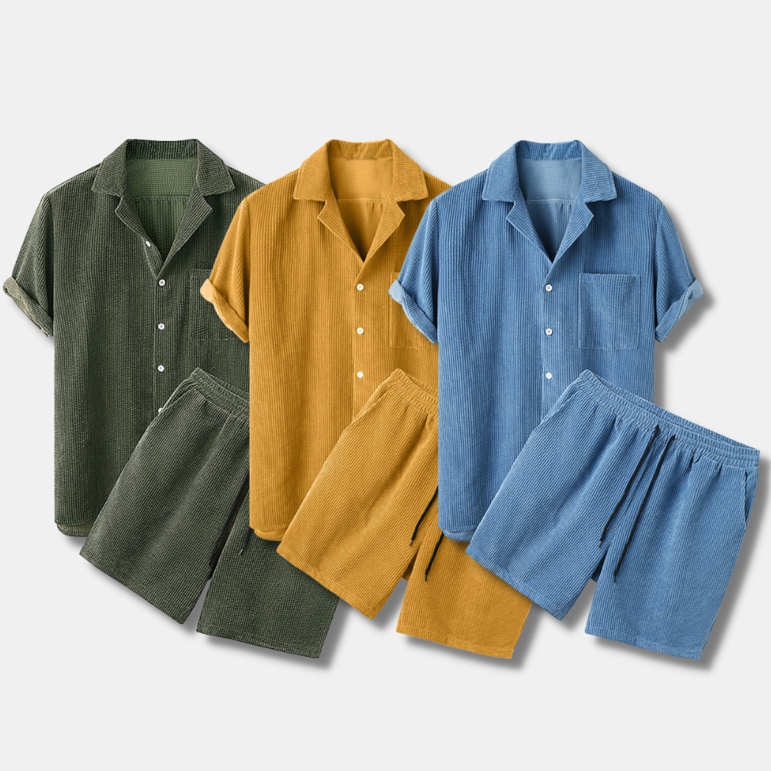Caspar – Herren Sommeranzug mit Kurzarmhemd und Kordelshorts