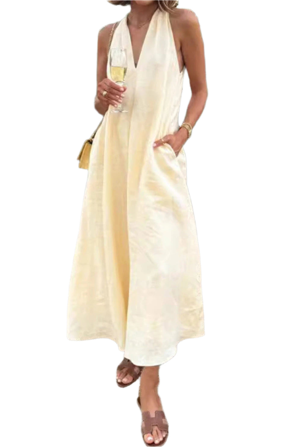 SunEase Sommerkleid mit Schösschen, V-Ausschnitt und Taschen – legere Eleganz