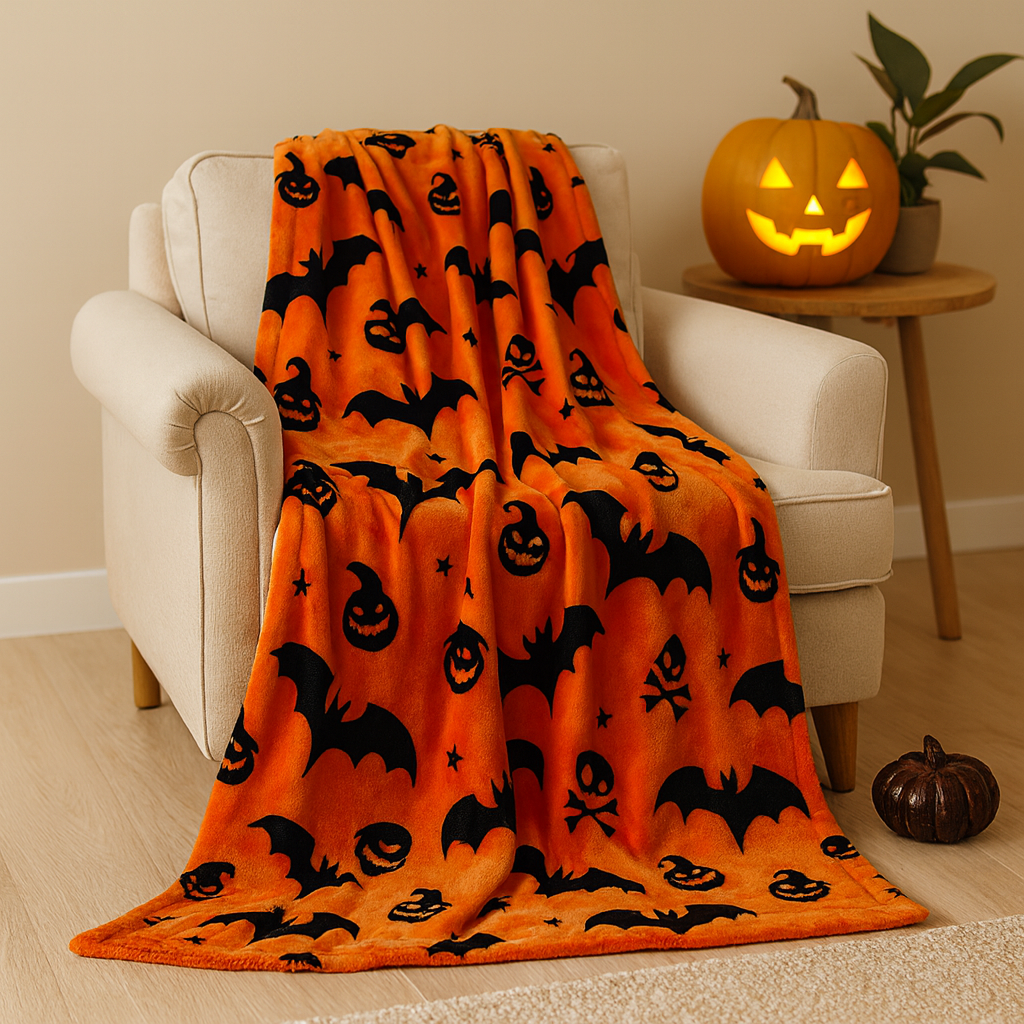 Veyra | Halloween-Flanelldecke mit Kürbis-Print