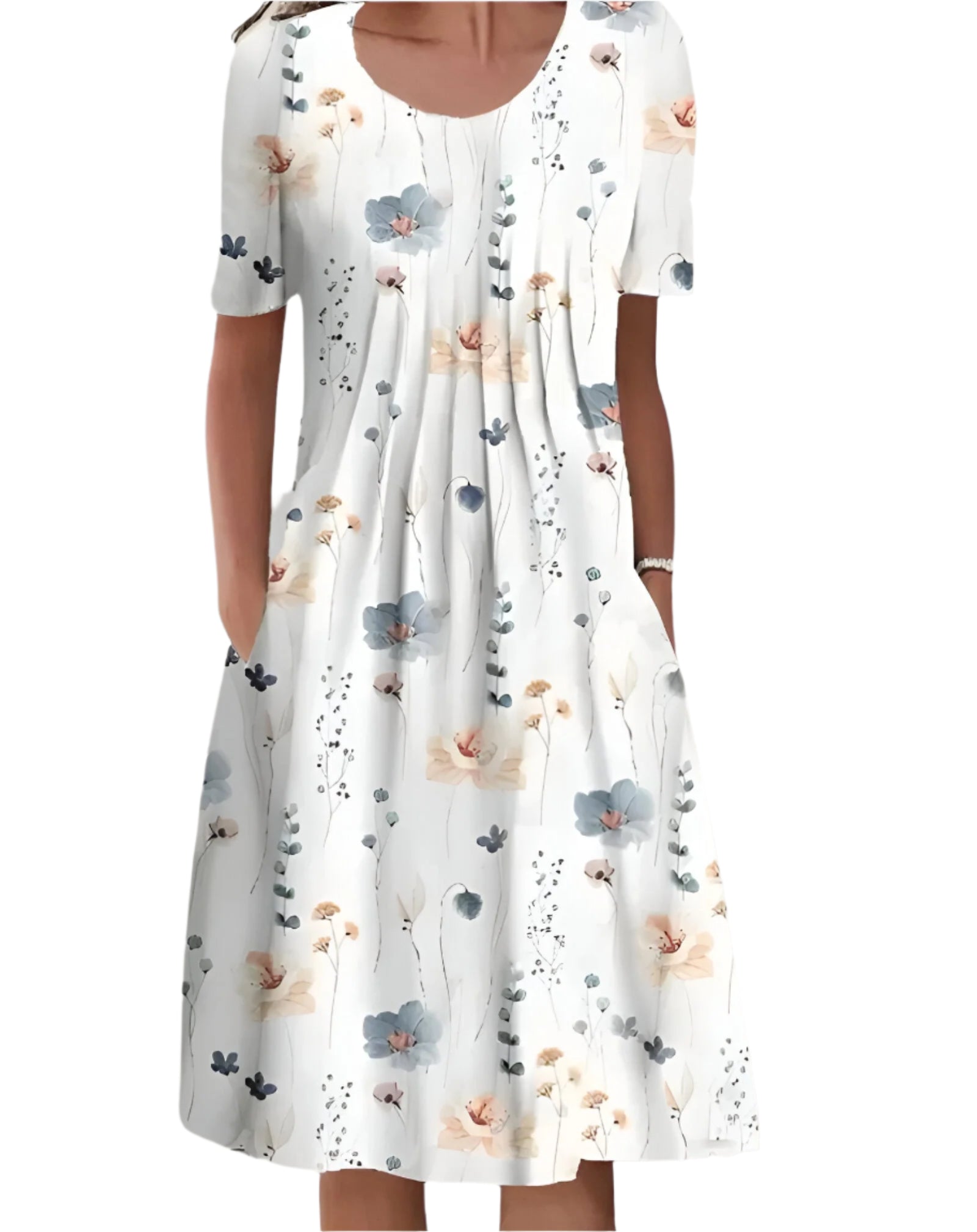 Margareth - Midi-Kleid für Frauen mit Blumen- und einfarbigen Mustern