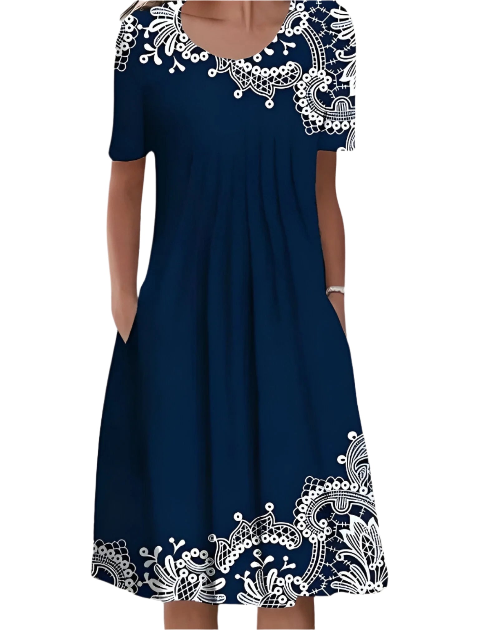 Margareth - Midi-Kleid für Frauen mit Blumen- und einfarbigen Mustern