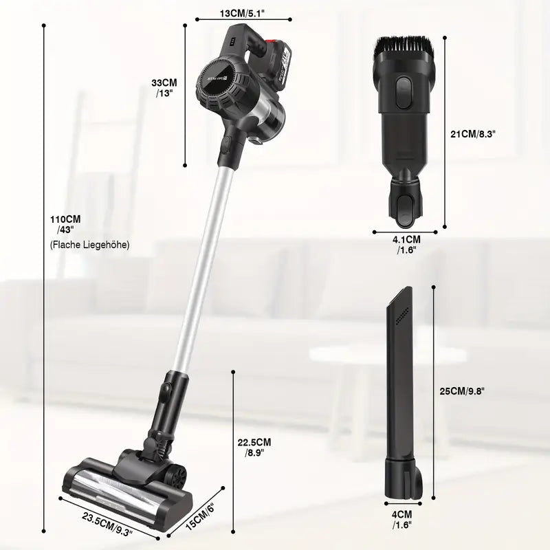 6-in-1 Akku-Staubsauger – Bürstenloser Motor mit LED-Bodenbürste und mehreren Aufsätzen