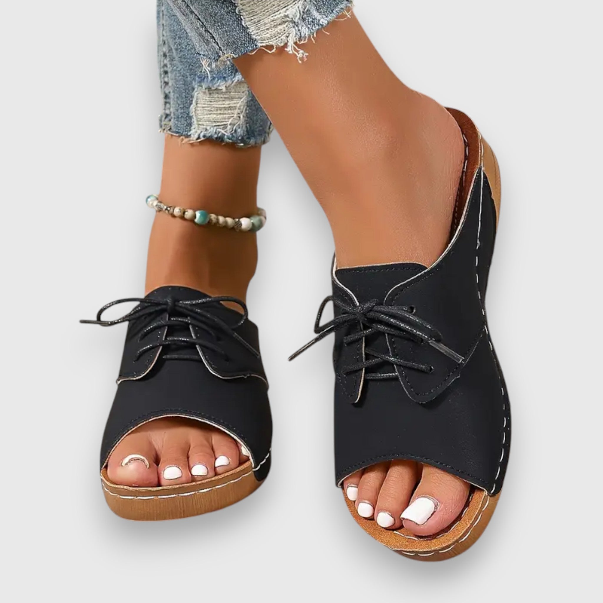 Marina - Chikke Peep-Toe Schnürsandalen