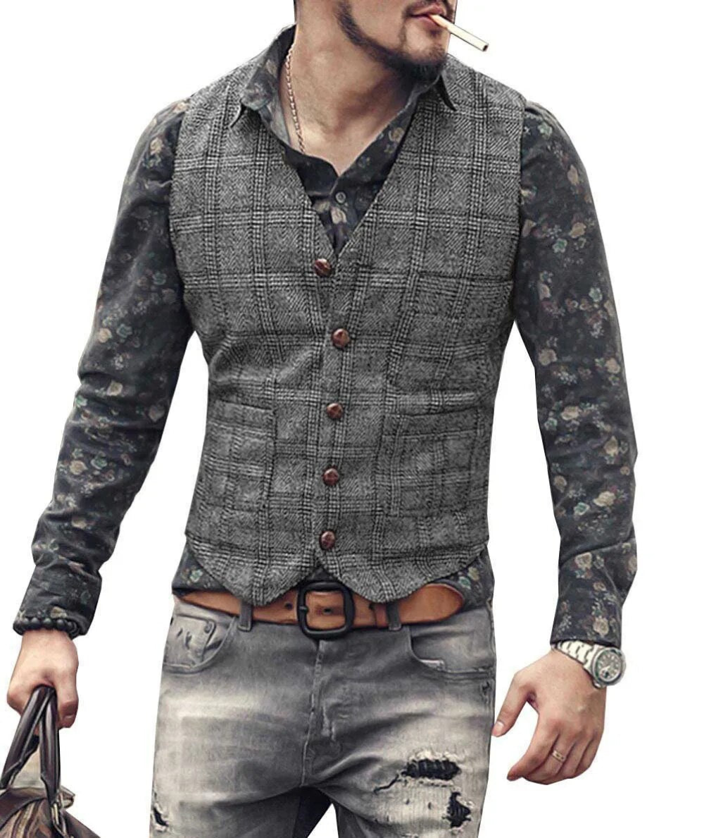 Robert - Zeitloser Herren Plaid Tweed Weste für klassische Eleganz