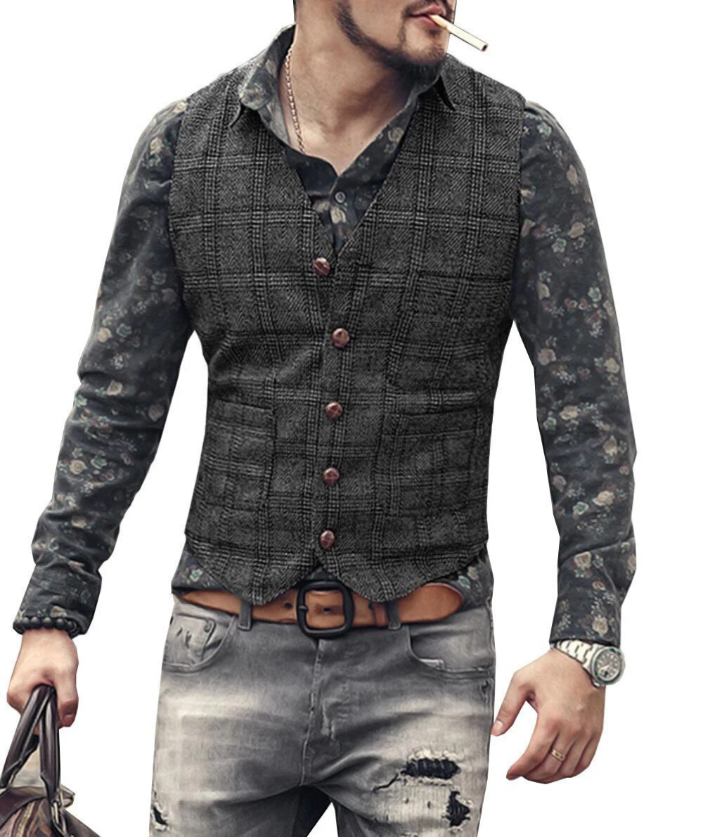 Robert - Zeitloser Herren Plaid Tweed Weste für klassische Eleganz