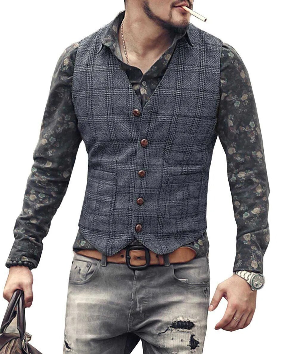 Robert - Zeitloser Herren Plaid Tweed Weste für klassische Eleganz