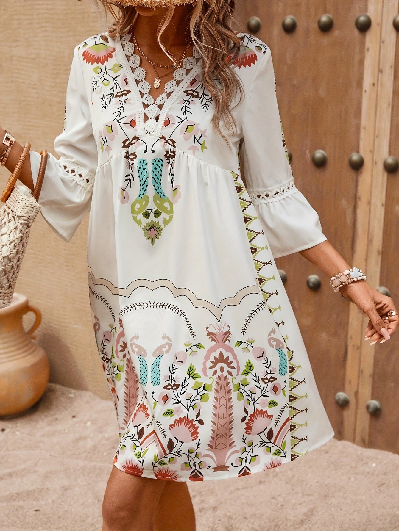 Alma Etnische Maxikleid mit V-Ausschnitt – Boho-Stil für Frauen