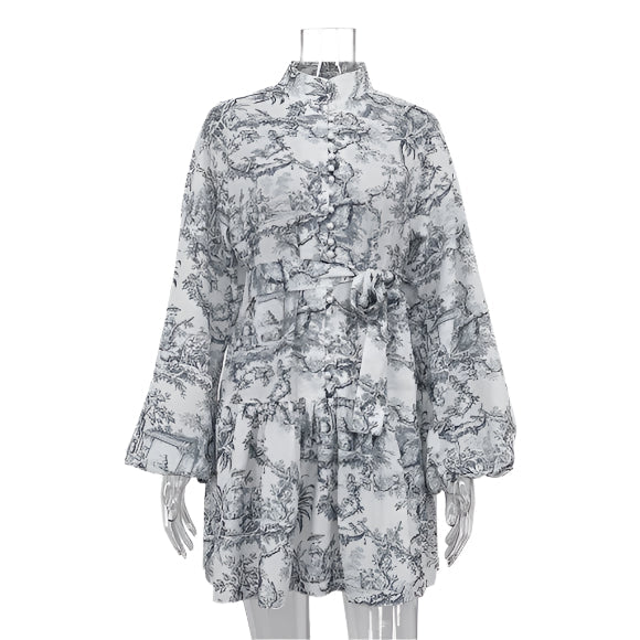 Solstice Boho Trapezrock – Lange Pufferdruck-Midikleid