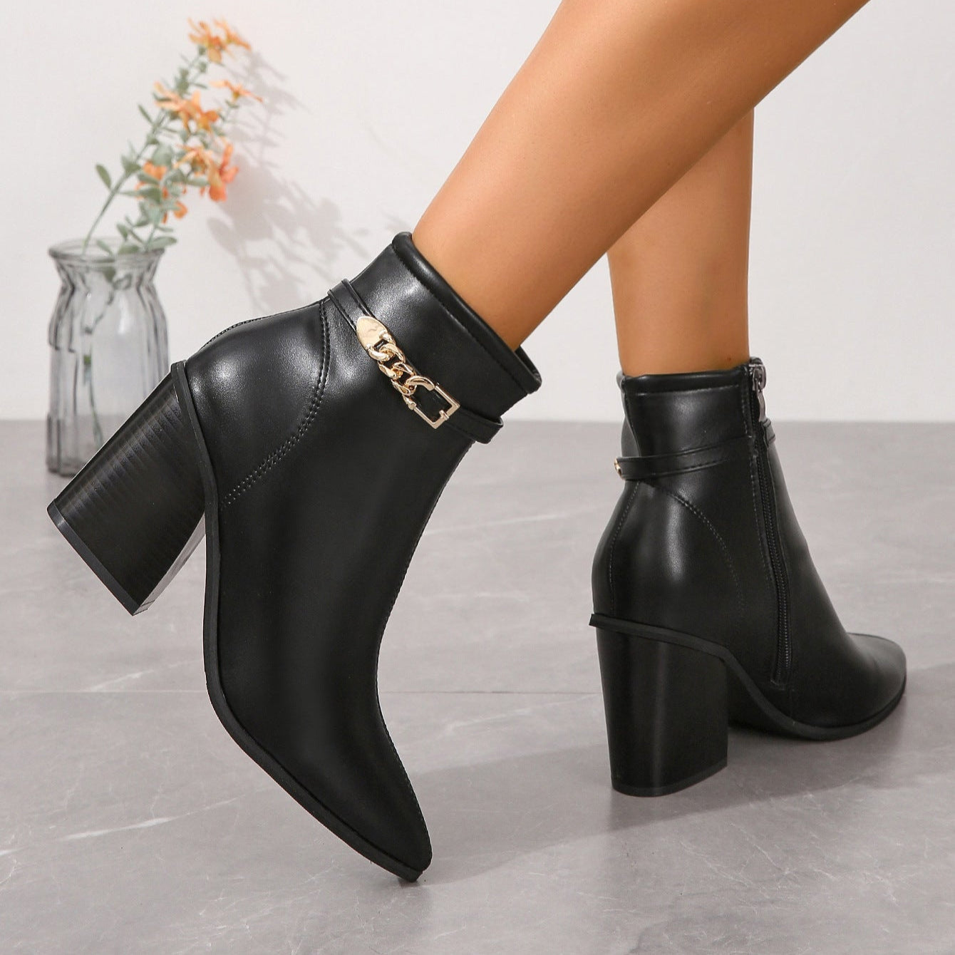 Freja – Elegante Stiefel mit seitlichem Reißverschluss und Blockabsatz