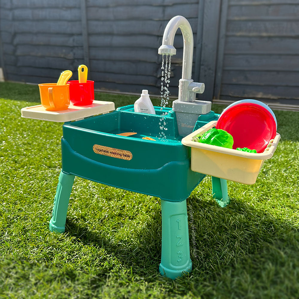 SplashLearn Kinder-Küchenspüle – Mit echtem Wasserhahn & Spielgeschirr