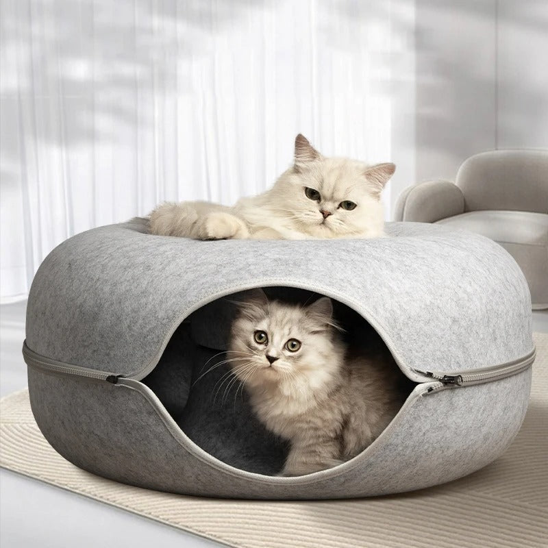CozyNest - Bequeme donut-förmige Filz-Katzenbett