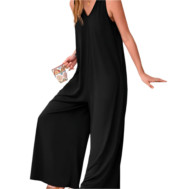 Serenity Ärmelloser V-Ausschnitt Jumpsuit mit Weitem Beinen für Damen