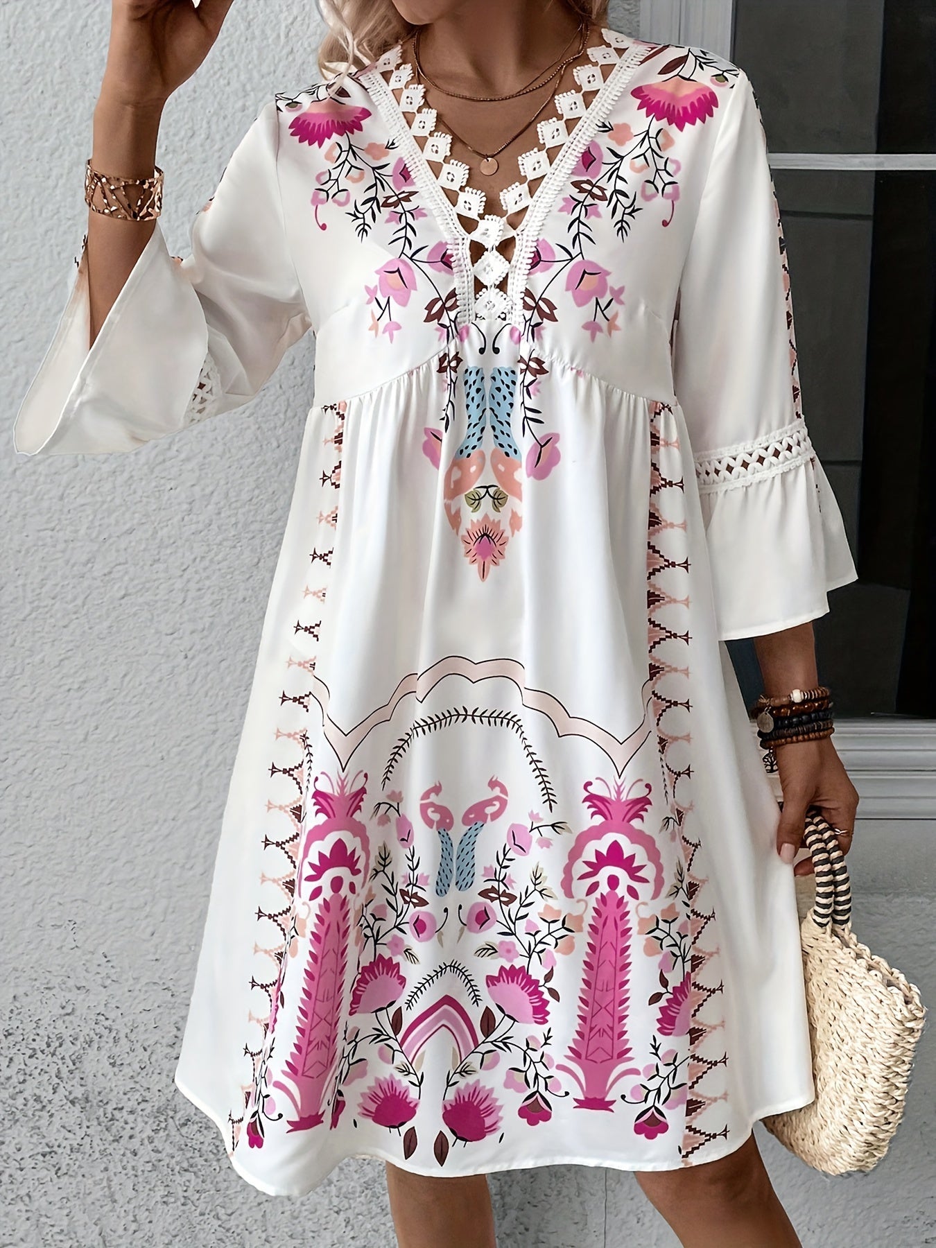 Alma Etnische Maxikleid mit V-Ausschnitt – Boho-Stil für Frauen