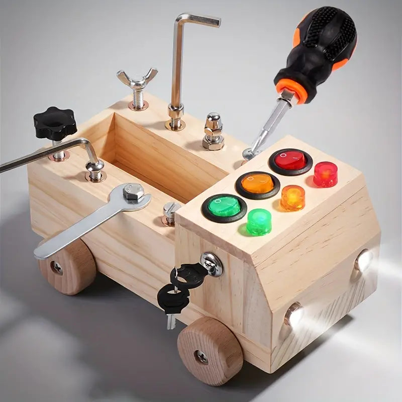 Aktivitäts-Tabelle – Interaktives Montessori-Spielzeug mit LED-Lichtern und Werkzeugset