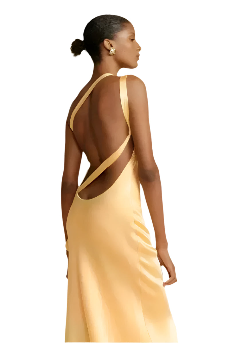 GalaGlide Ein-Ärmel Maxi-Kleid – Elegantes asymmetrisches Kleid mit offenem Rücken