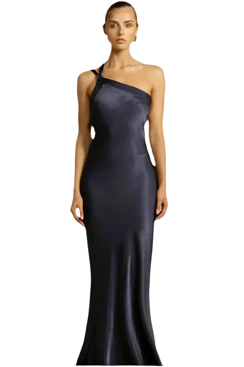 GalaGlide Ein-Ärmel Maxi-Kleid – Elegantes asymmetrisches Kleid mit offenem Rücken