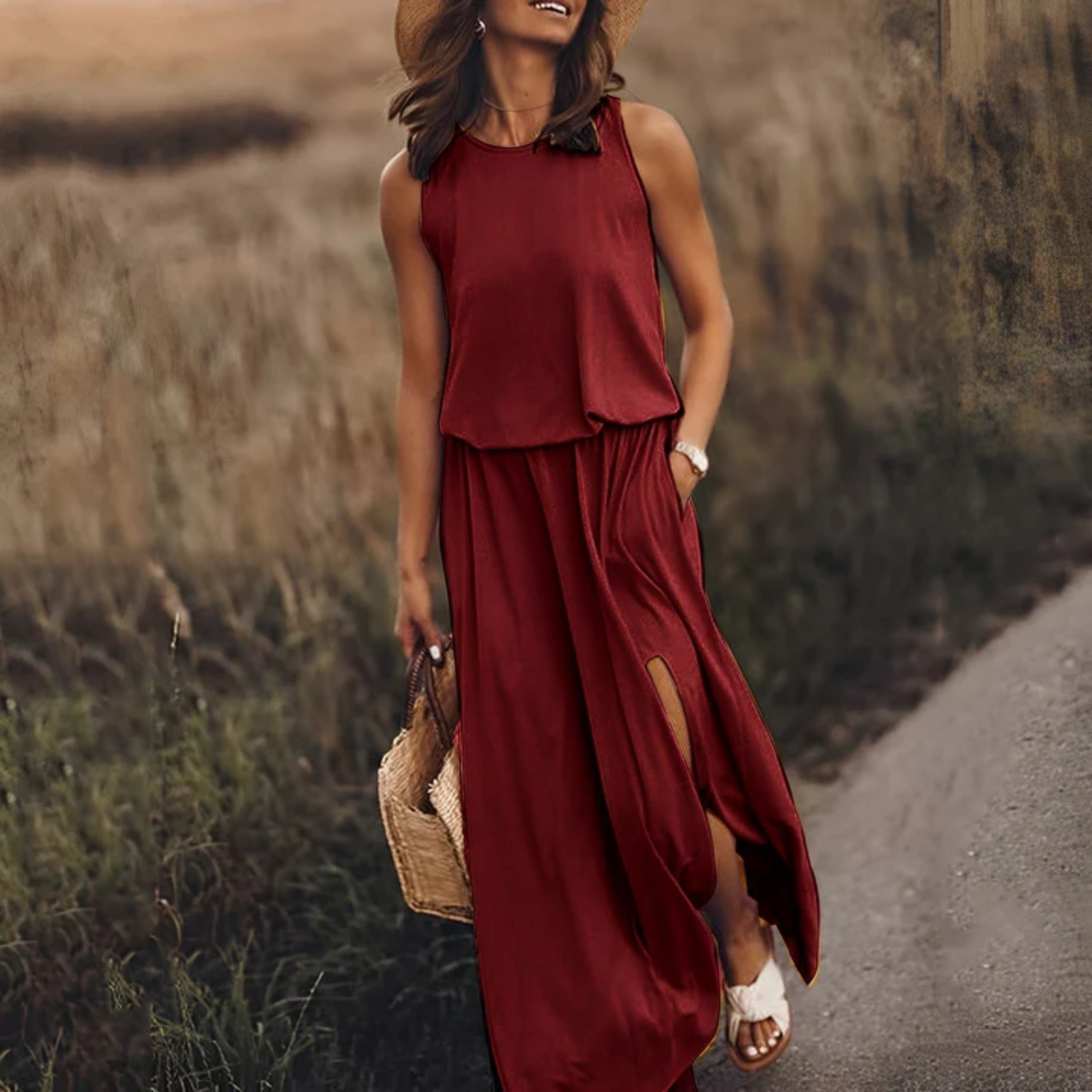 Monica - Unbeschwerte Eleganz Maxikleid ohne Ärmeln