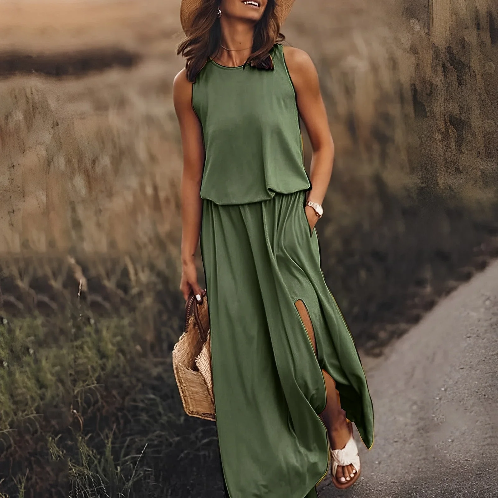 Monica - Unbeschwerte Eleganz Maxikleid ohne Ärmeln