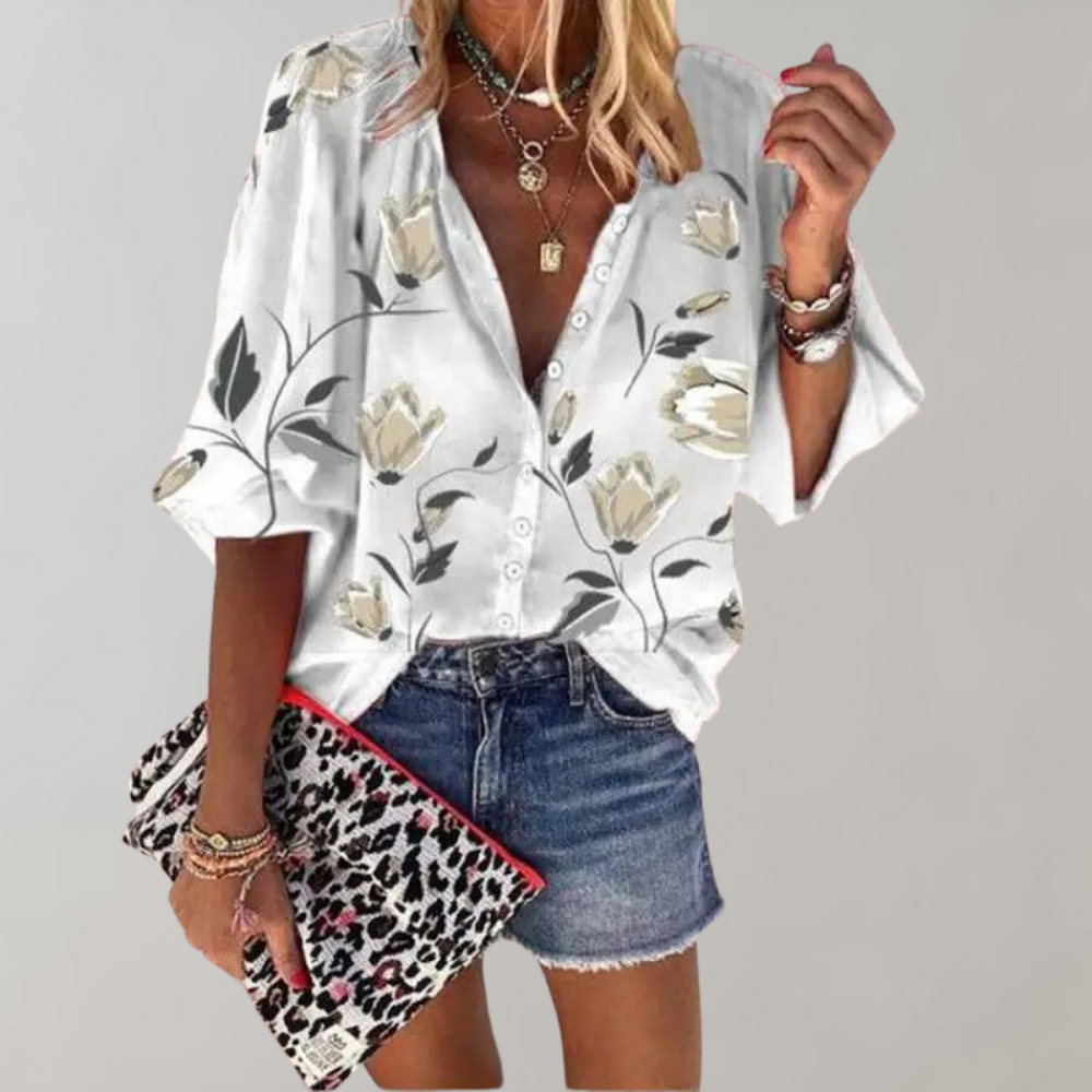 Liva Elegante V-Ausschnitt Bluse mit Knopfleiste