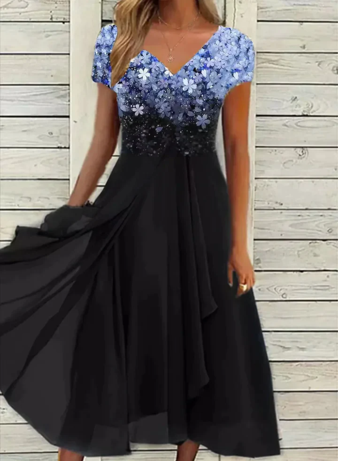 Emelia - Pailletten und Chiffon hoch-tief Maxi-Kleid