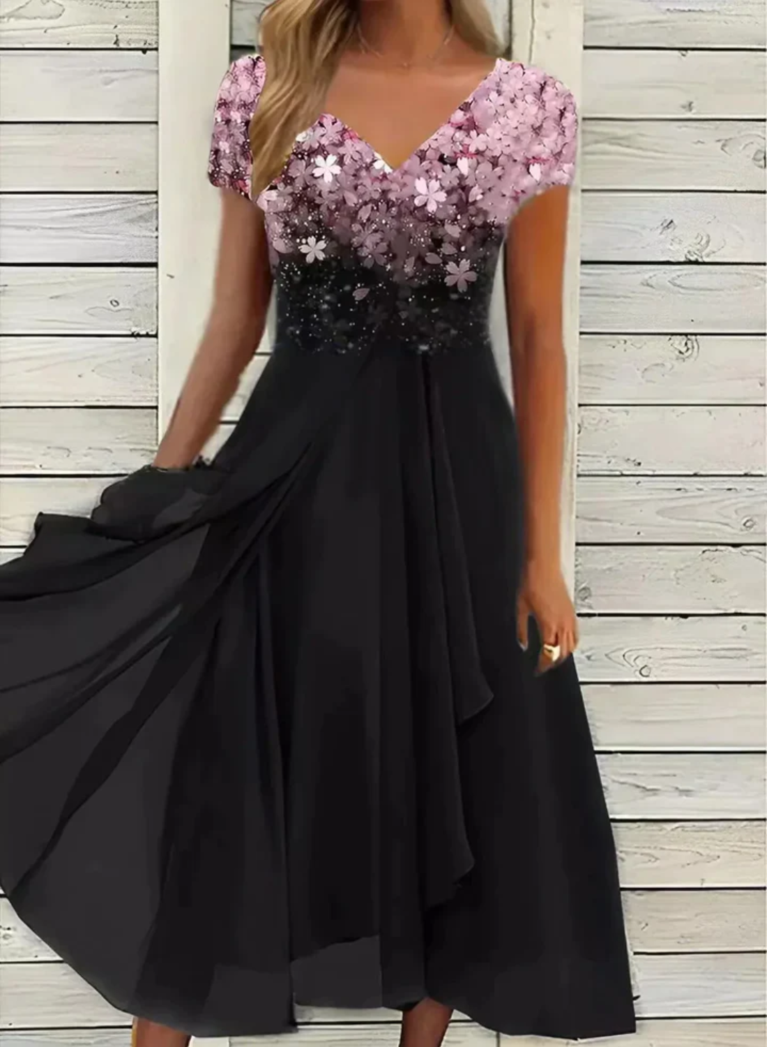 Emelia - Pailletten und Chiffon hoch-tief Maxi-Kleid