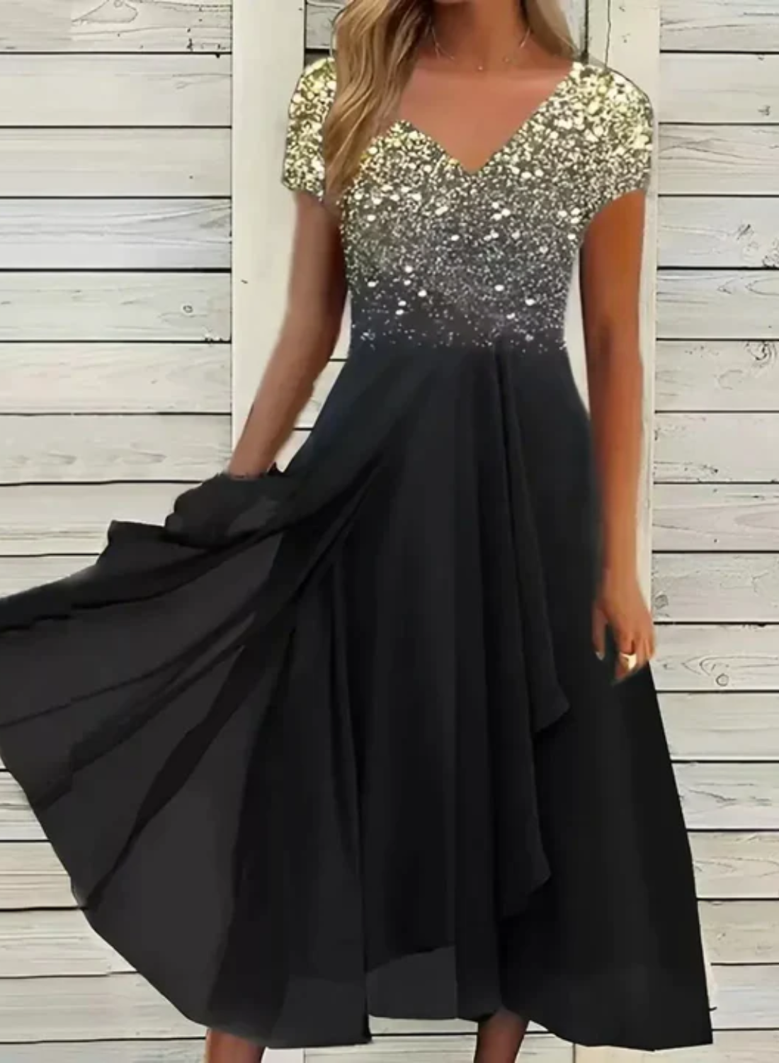 Emelia - Pailletten und Chiffon hoch-tief Maxi-Kleid