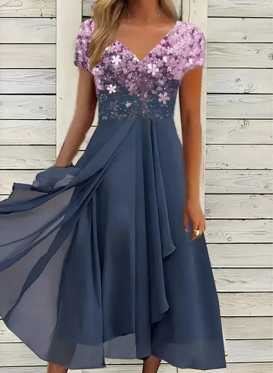 Emelia - Pailletten und Chiffon hoch-tief Maxi-Kleid