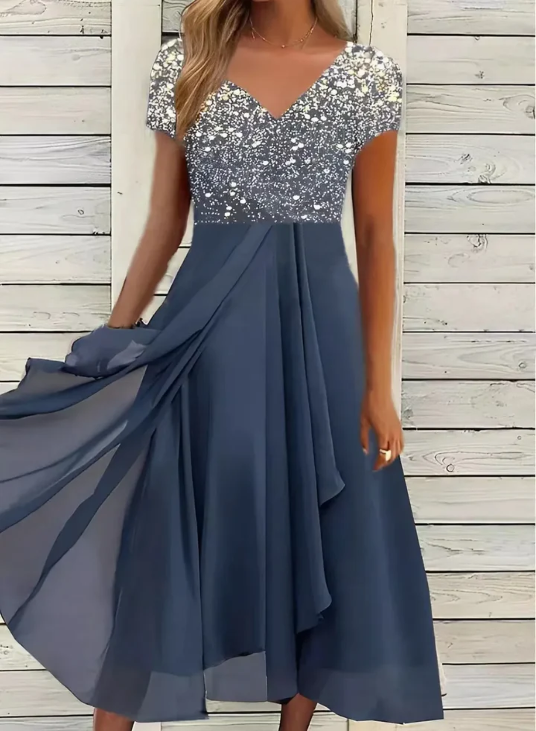 Emelia - Pailletten und Chiffon hoch-tief Maxi-Kleid