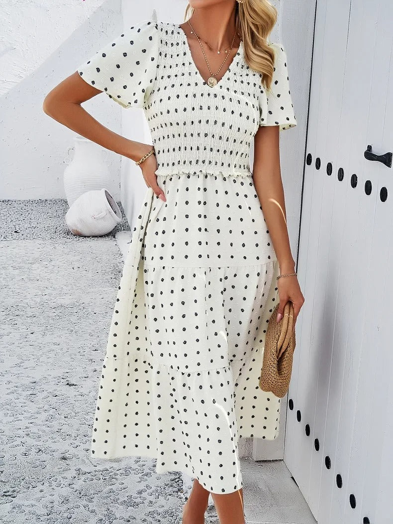 Nelia - Midikleid mit gepunkteten Schichten und flatternden Ärmeln