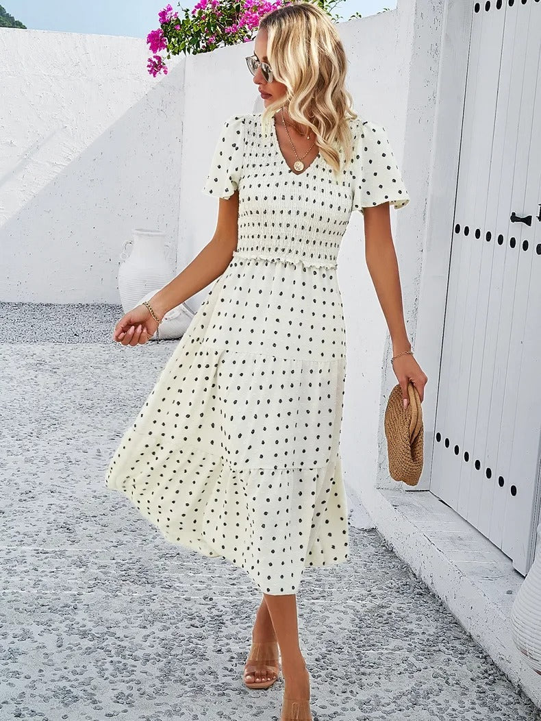 Nelia - Midikleid mit gepunkteten Schichten und flatternden Ärmeln