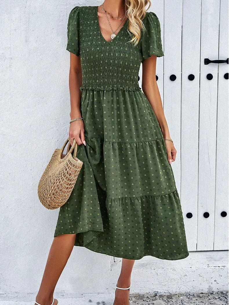 Nelia - Midikleid mit gepunkteten Schichten und flatternden Ärmeln