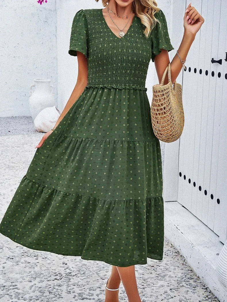Nelia - Midikleid mit gepunkteten Schichten und flatternden Ärmeln