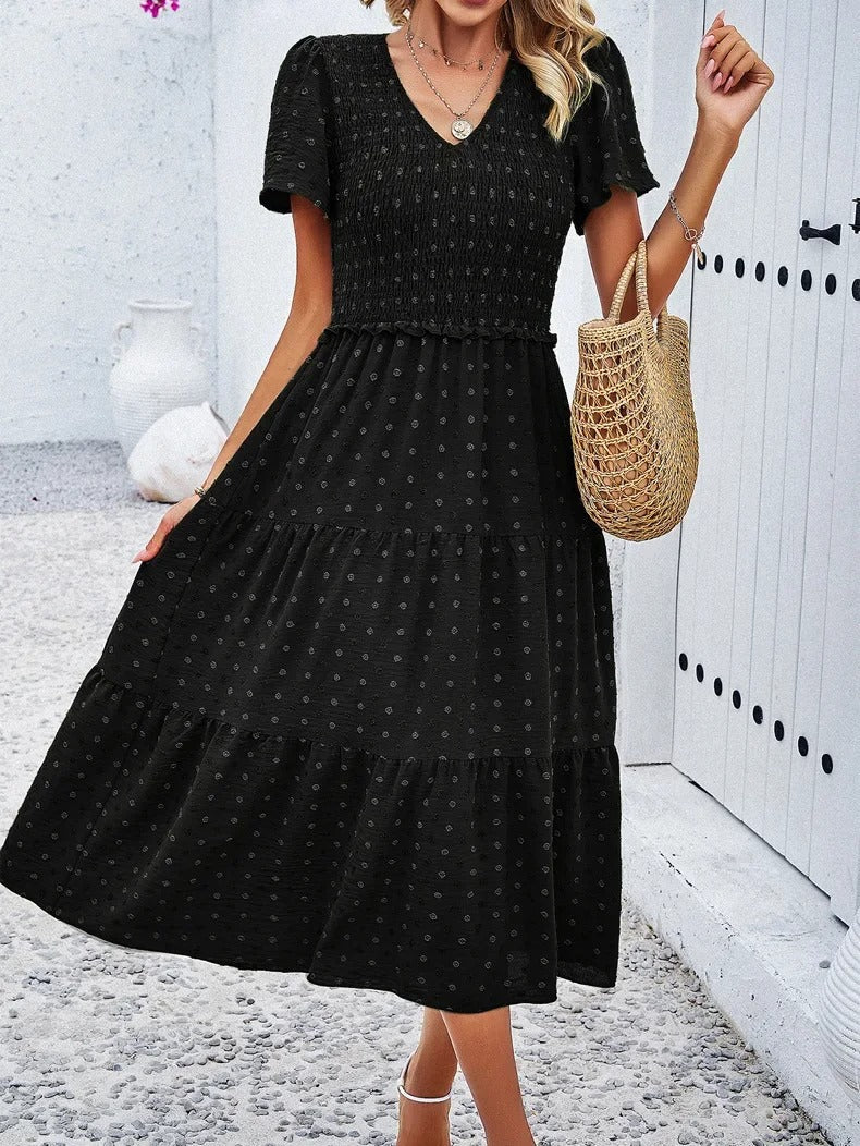 Nelia - Midikleid mit gepunkteten Schichten und flatternden Ärmeln