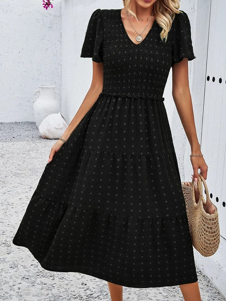 Nelia - Midikleid mit gepunkteten Schichten und flatternden Ärmeln