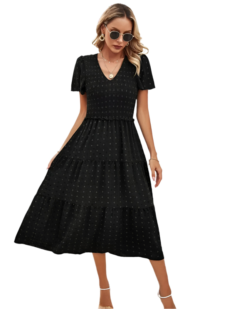 Nelia - Midikleid mit gepunkteten Schichten und flatternden Ärmeln