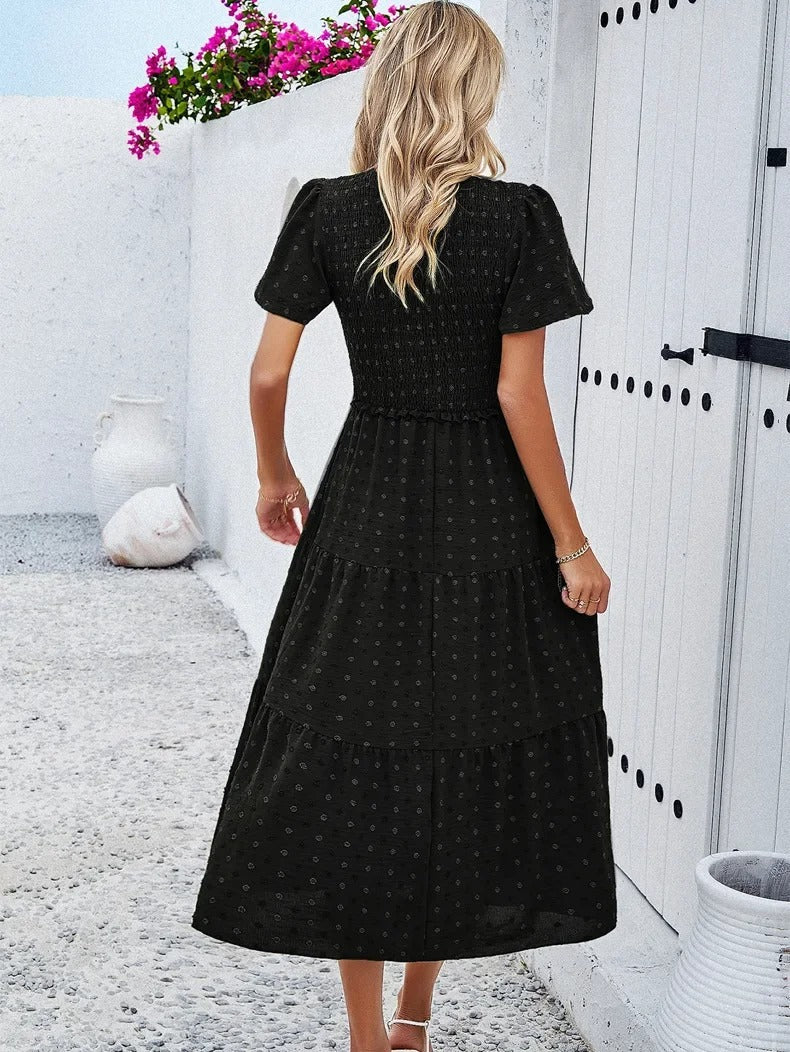 Nelia - Midikleid mit gepunkteten Schichten und flatternden Ärmeln