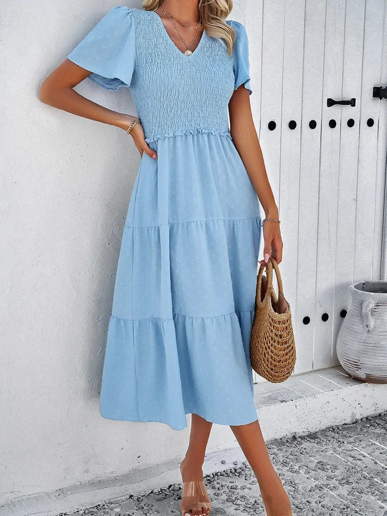 Nelia - Midikleid mit gepunkteten Schichten und flatternden Ärmeln