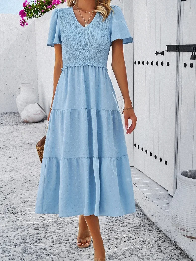 Nelia - Midikleid mit gepunkteten Schichten und flatternden Ärmeln