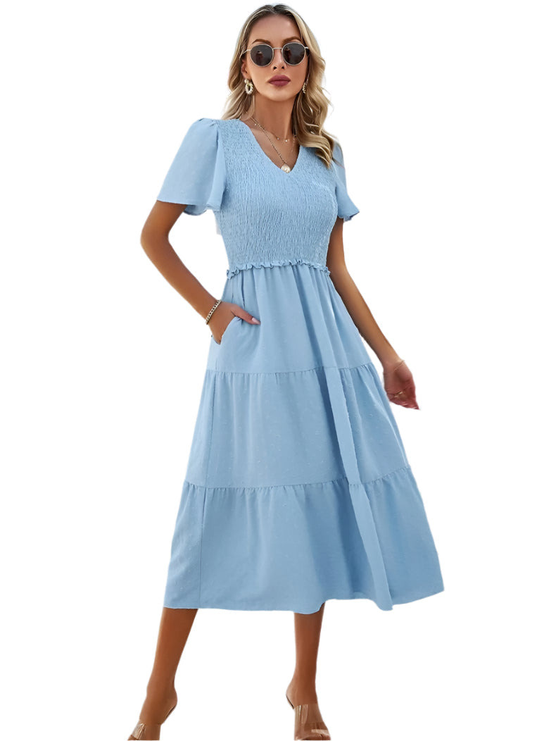Nelia - Midikleid mit gepunkteten Schichten und flatternden Ärmeln