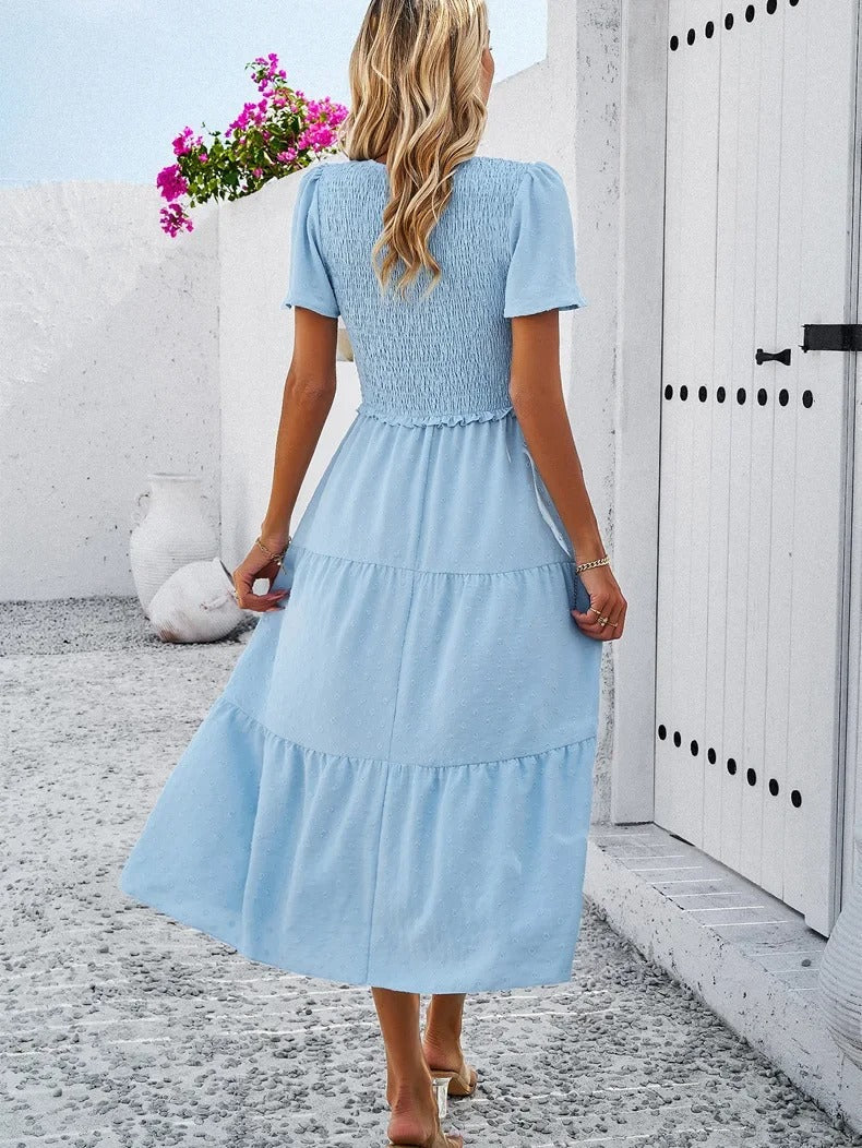 Nelia - Midikleid mit gepunkteten Schichten und flatternden Ärmeln