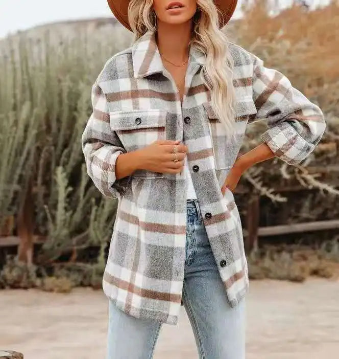 Julie - Übergroße Flanell Ternet Jacke für Frauen
