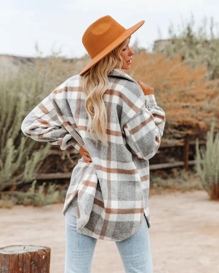 Julie - Übergroße Flanell Ternet Jacke für Frauen