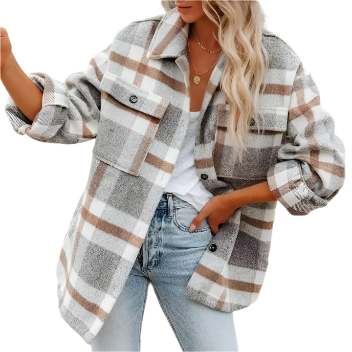Julie - Übergroße Flanell Ternet Jacke für Frauen