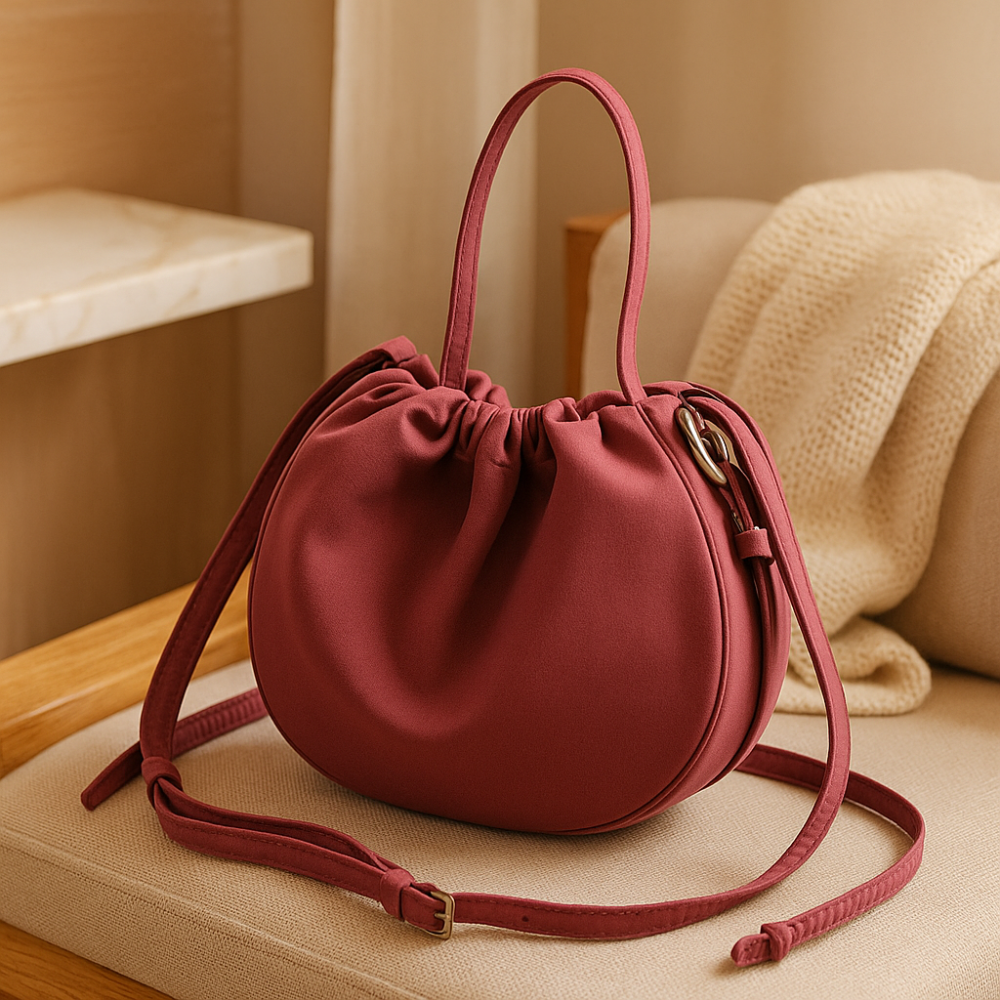 TawnyCharm Strukturiertes Schultertasche – Elegantes Weinrot Zubehör