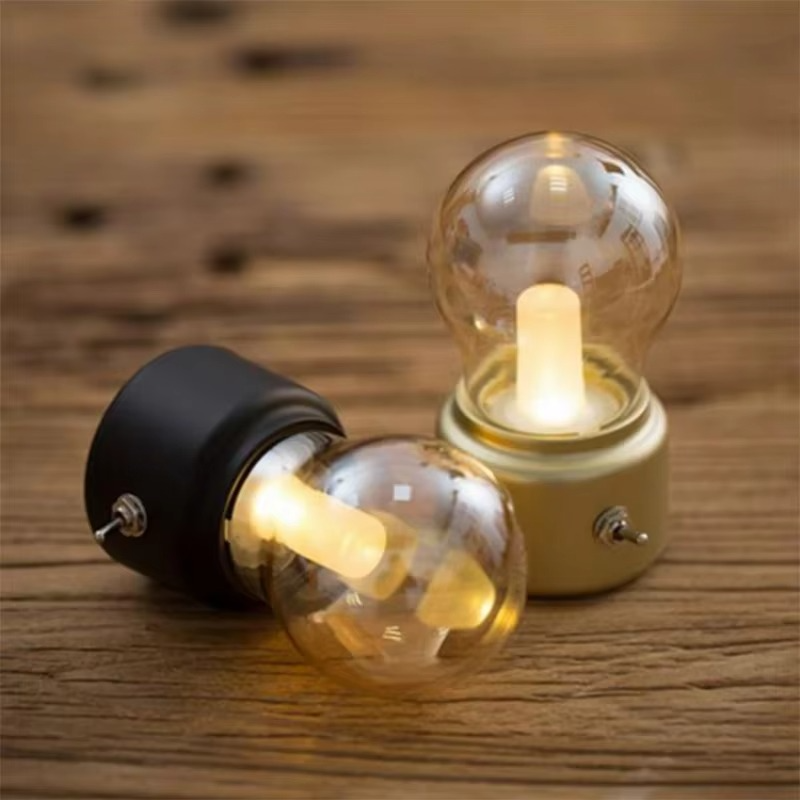 VintageGlow Drahtlose Industrielle Nachttischlampe