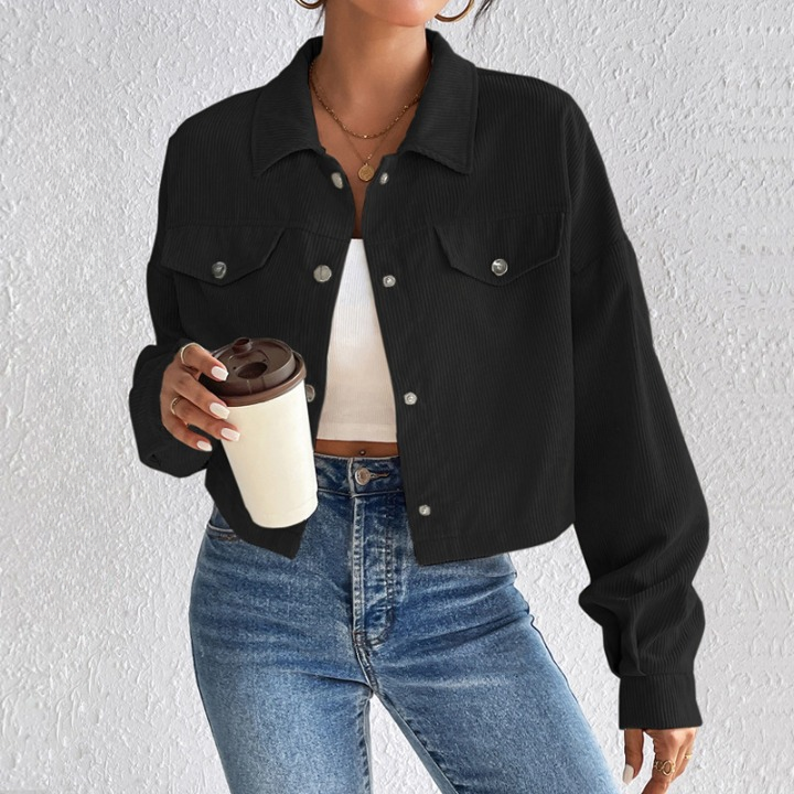 Emilia Langärmelige Samtjacke mit Knöpfen und Taschen – Zeitlos & Stilvoll