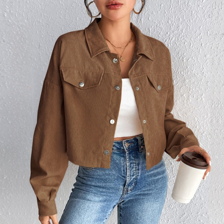 Emilia Langärmelige Samtjacke mit Knöpfen und Taschen – Zeitlos & Stilvoll